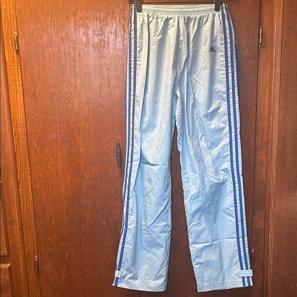 adidas Pants - VINTAGE Y2K adidas Light Blue Track Pants with Navy Triple Stripes (2003)